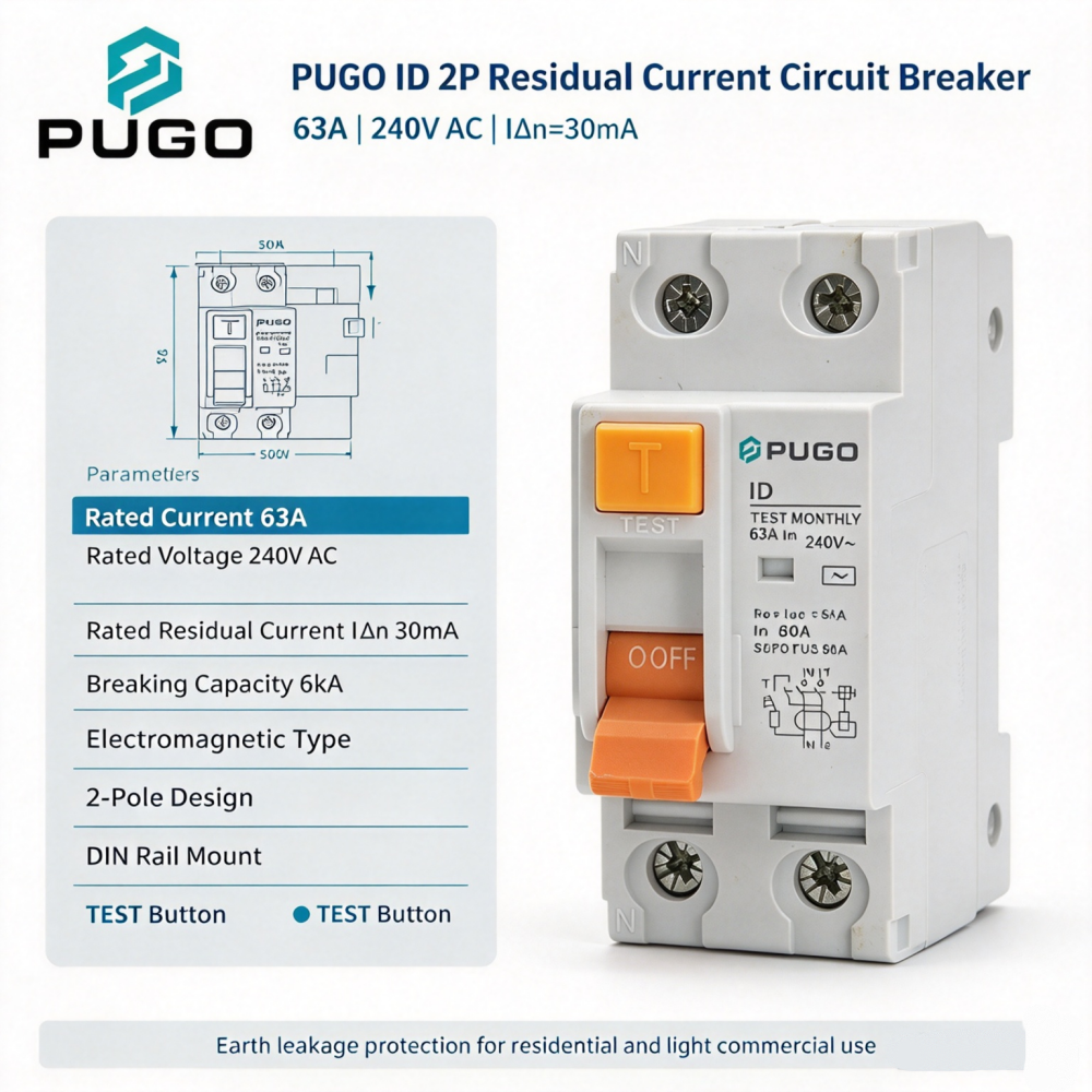 PUGO ID Series 2P Electromagnetic Leakage Protector (RCCB)