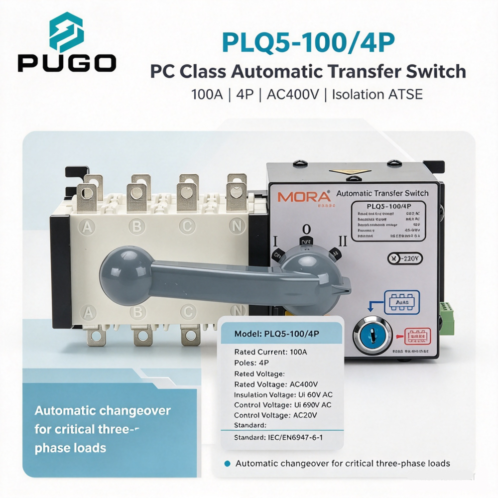 MORA PLQ5-100-4P PC level isolated dual power automatic transfer switch (ATSE)