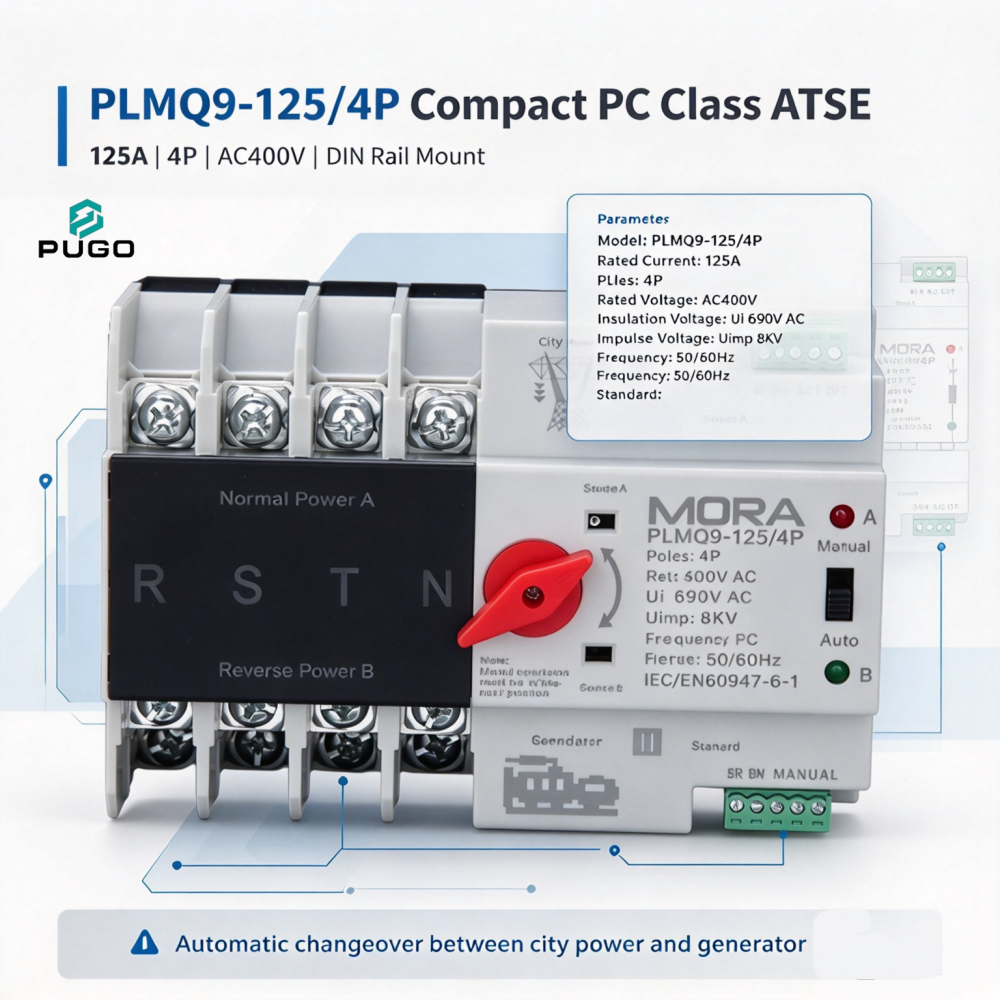MORA PLMQ9-125-4P PC grade Mini Dual Power Automatic Transfer Switch (ATSE)