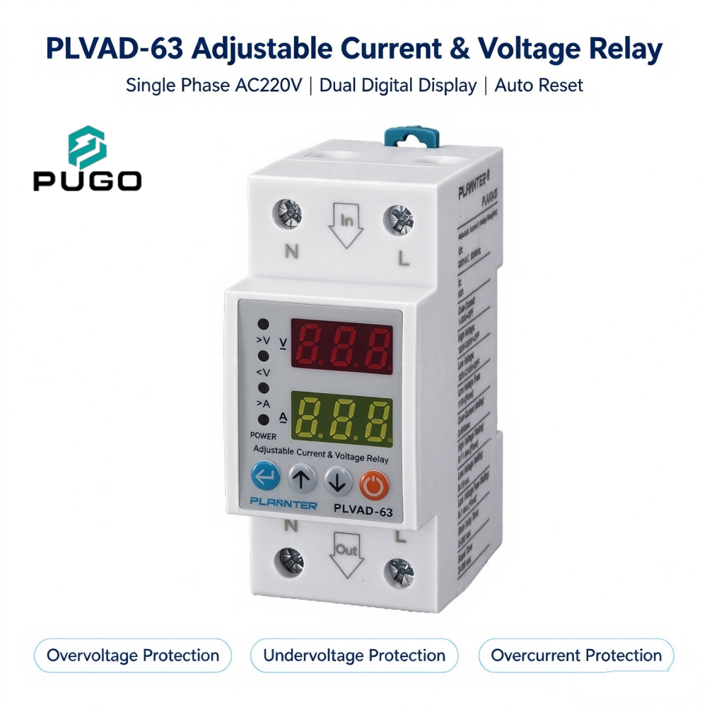 PLANNTER PLVAD-63 single-phase digital adjustable voltage and current protection relay (self resetting overvoltage and overcurrent protector)