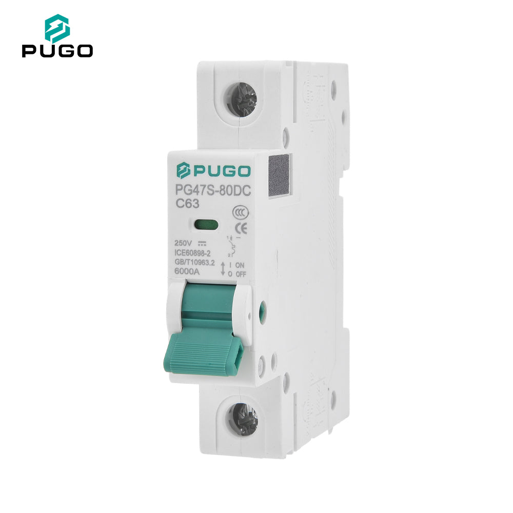 PUGO PG47S-80  Miniature Circuit Breaker MCB 1P 2P 3P 4P 63A 230V 400V AC Curve C 50Hz C63 6kA PA66 DIN Rail