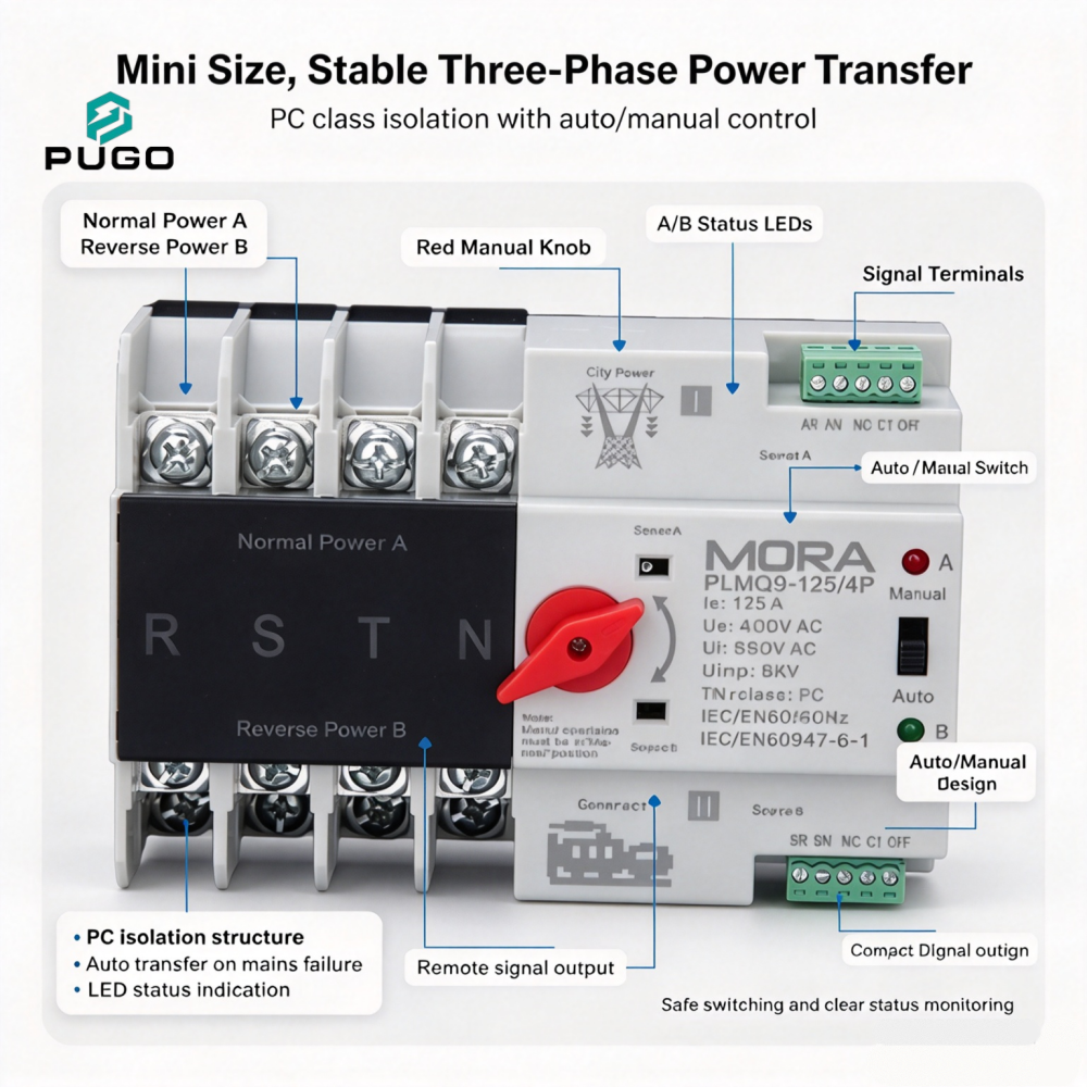 MORA PLMQ9-125-4P PC grade Mini Dual Power Automatic Transfer Switch (ATSE)
