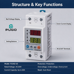 PLANNTER PLVAD-63 single-phase digital adjustable voltage and current protection relay (self resetting overvoltage and overcurrent protector)
