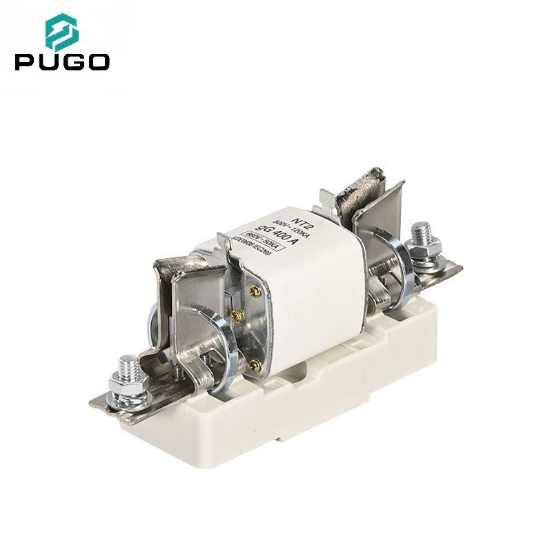 PUGO NT2 NH2 RT16-2 400A 660V IEC269 gG HRC Ceramic Blade Fuse Link Copper Fuse Holder Base 50kA Low Voltage 1-Pole Bolt-on