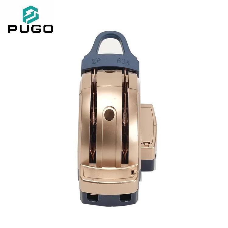 PUGO 63A 2P Knife Switch Manual Isolator Low Voltage Disconnector with Metal Cover (Plastic & Copper)