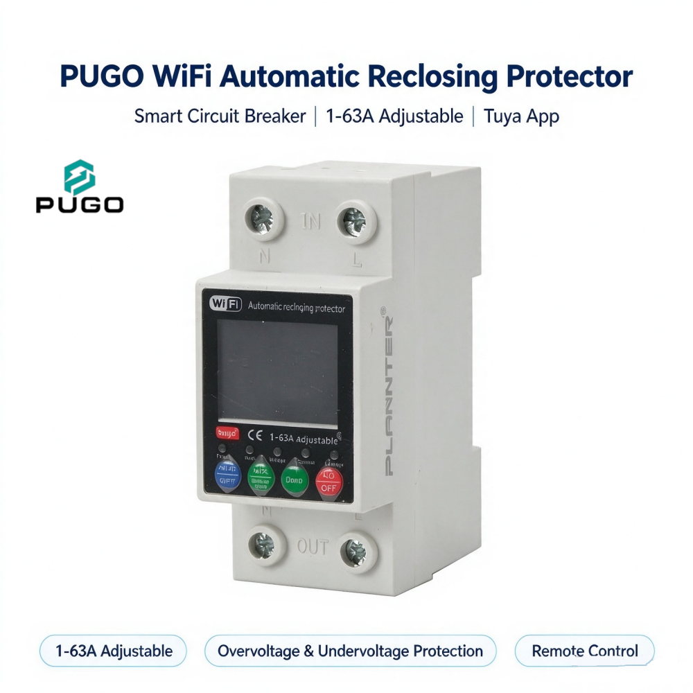 PUGO WiFi intelligent automatic reclosing protector (intelligent metering circuit breaker, 1P+N, adjustable from 1 to 63A)