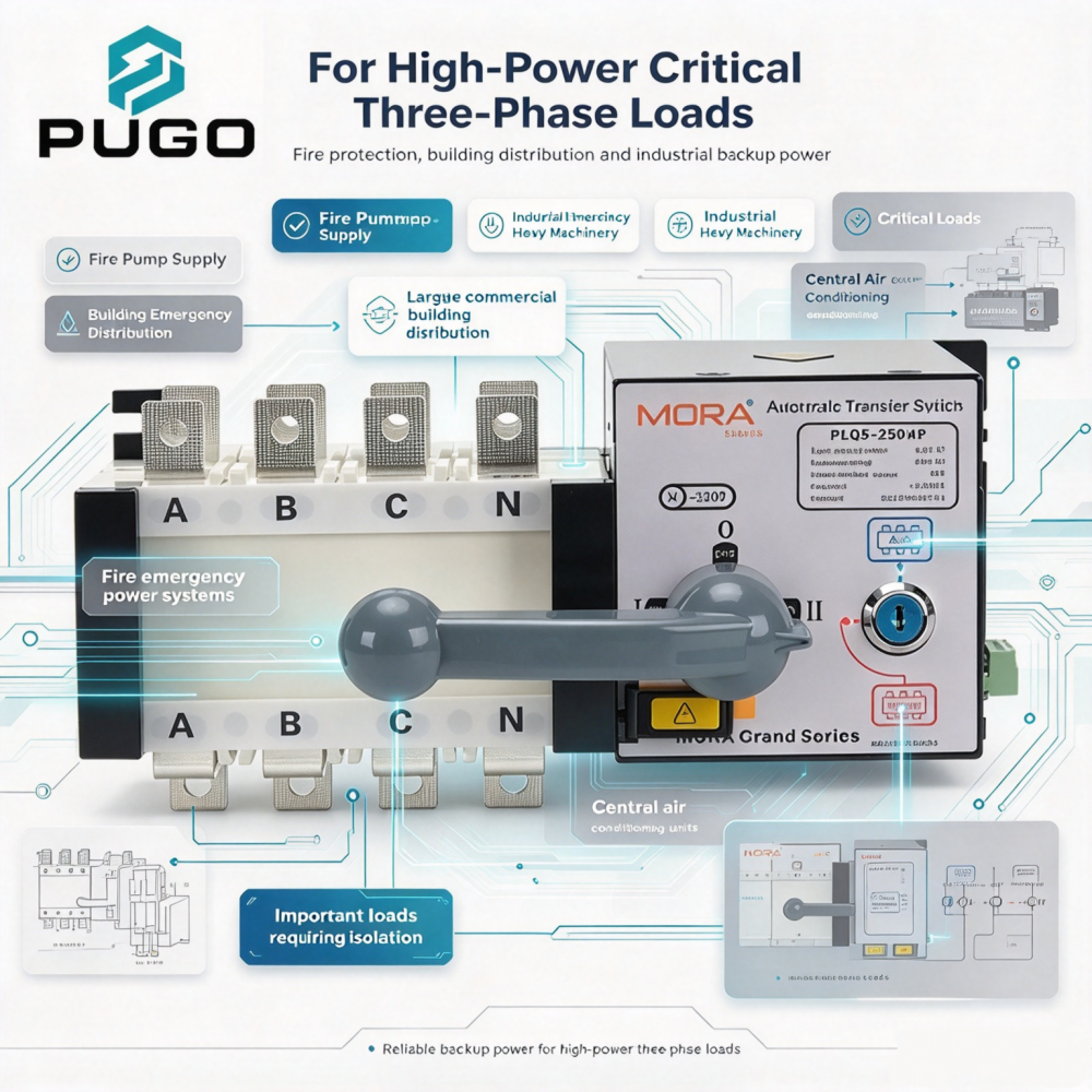 MORA PLQ5-250-4P PC level isolated dual power automatic transfer switch (ATSE)