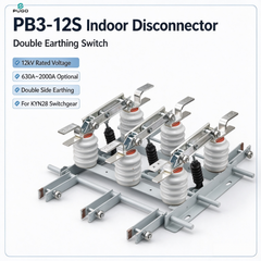 PUGO PB3-12S indoor high voltage 3-pole disconnector with double earthing switch, rated voltage 12kV rated current 630A~2000A optional