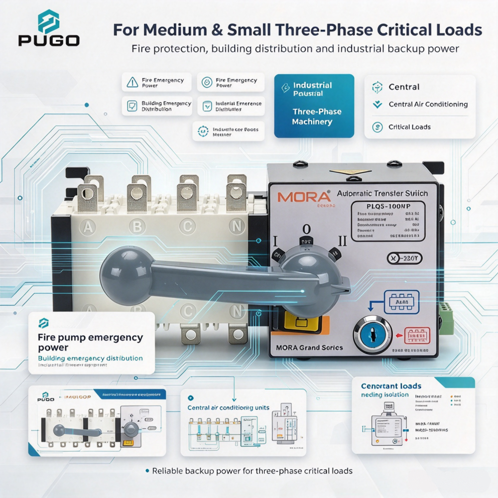 MORA PLQ5-100-4P PC level isolated dual power automatic transfer switch (ATSE)