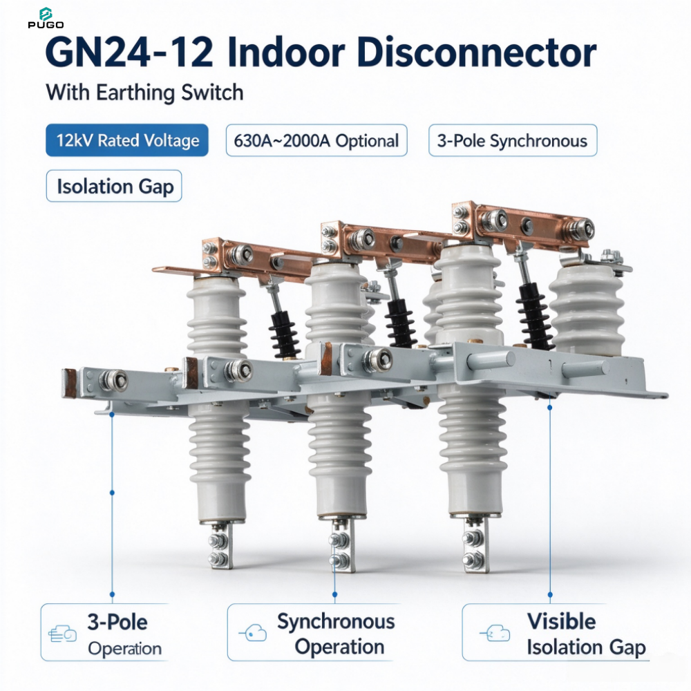 PUGO GN24-12 Indoor High Voltage Disconnector with Earthing Switch rated voltage 12kV rated current 630A~2000A optional