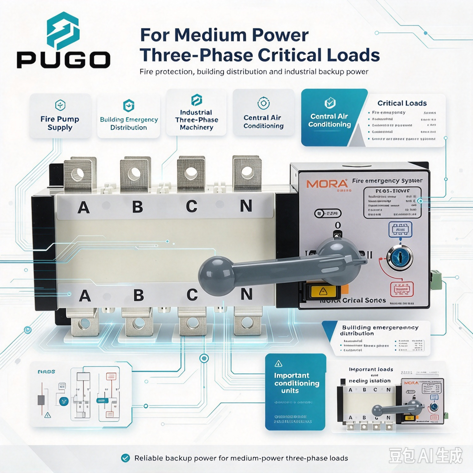 MORA PLQ5-160-4P PC level isolated dual power automatic transfer switch (ATSE)