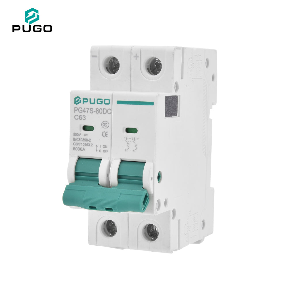 PUGO PG47S-80  Miniature Circuit Breaker MCB 1P 2P 3P 4P 63A 230V 400V AC Curve C 50Hz C63 6kA PA66 DIN Rail