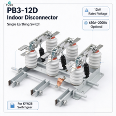 PUGO PB3-12D indoor high voltage 3-pole disconnector with single earthing switch, rated voltage 12kV rated current 630A~2000A optional