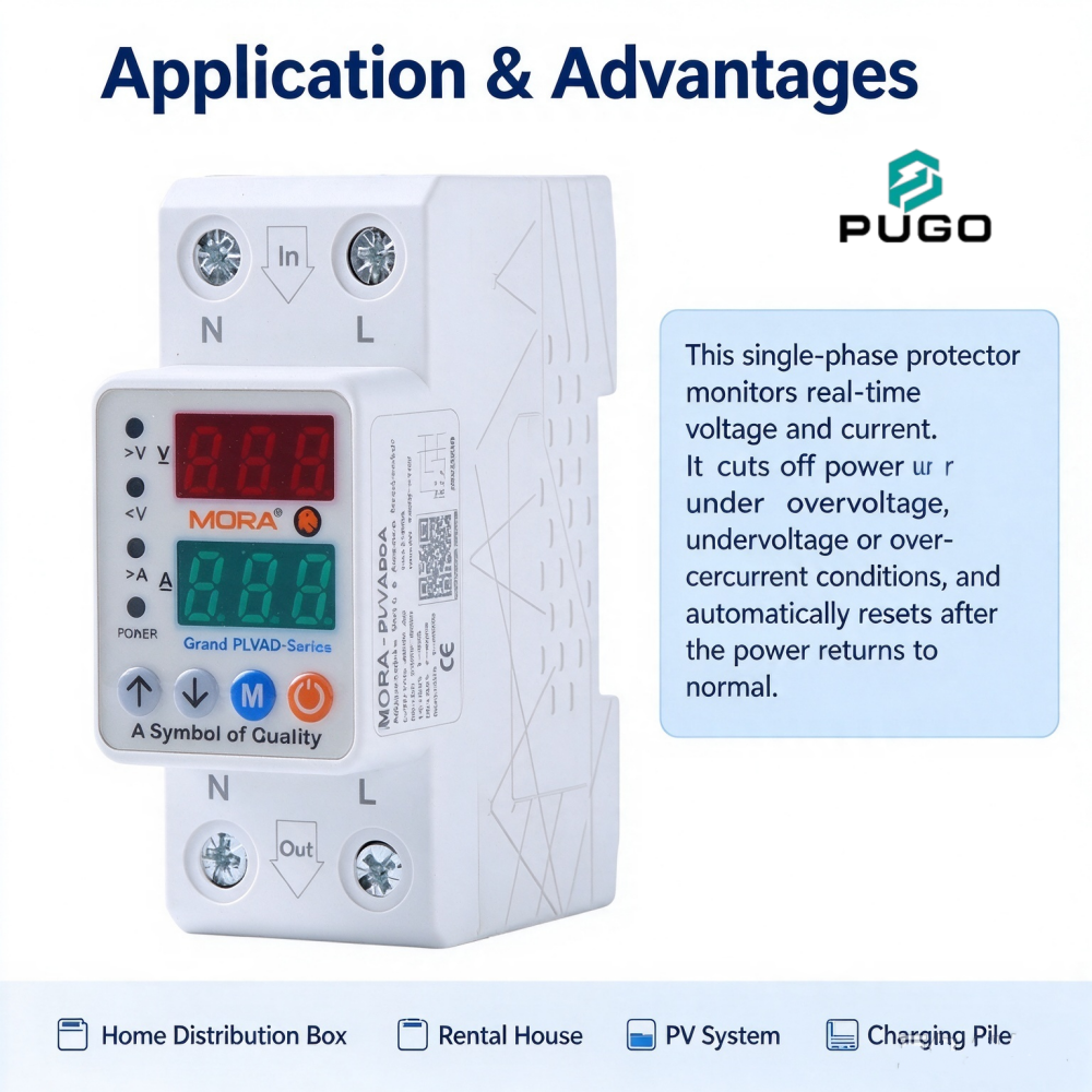 MORA PLVAD-M single-phase digital display self resetting over-voltage and over-current protector