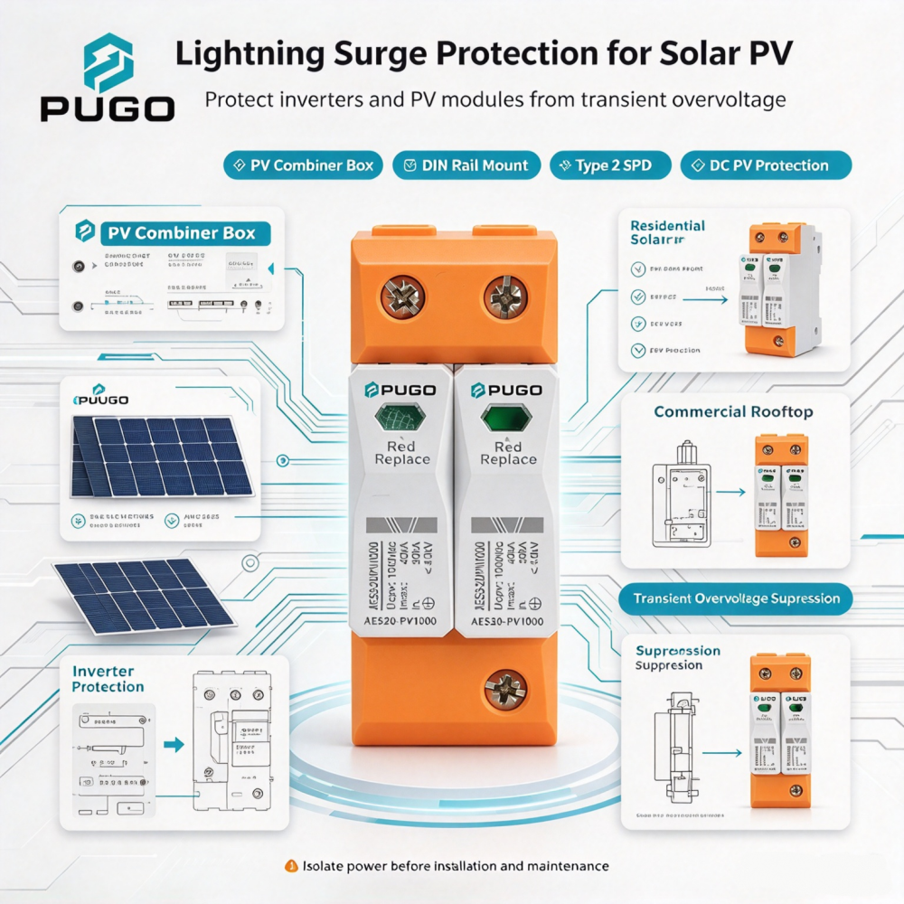 PUGO AES20-PV1000 2P Photovoltaic DC Surge Protector (SPD)
