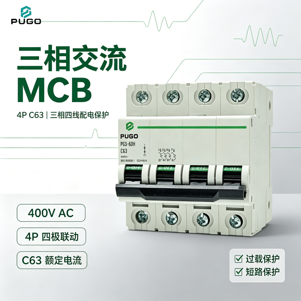 PUGO PGS-60H 4P AC Miniature Circuit Breaker (AC MCB, without leakage)