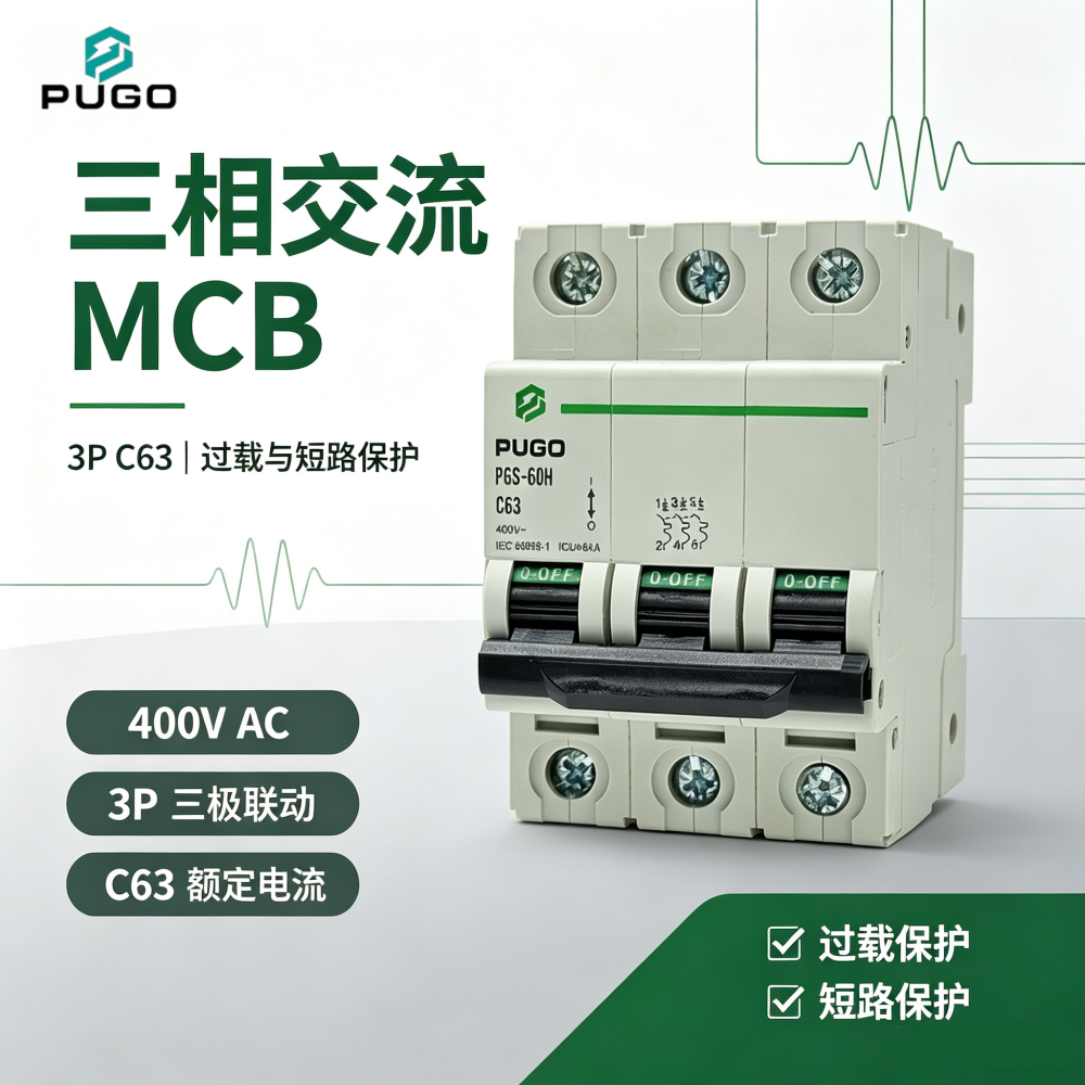 PUGO PGS-60H 3P AC Miniature Circuit Breaker (AC MCB, without leakage)