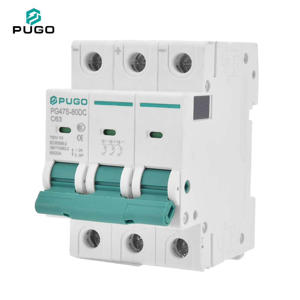 PUGO PG47S-80  Miniature Circuit Breaker MCB 1P 2P 3P 4P 63A 230V 400V AC Curve C 50Hz C63 6kA PA66 DIN Rail