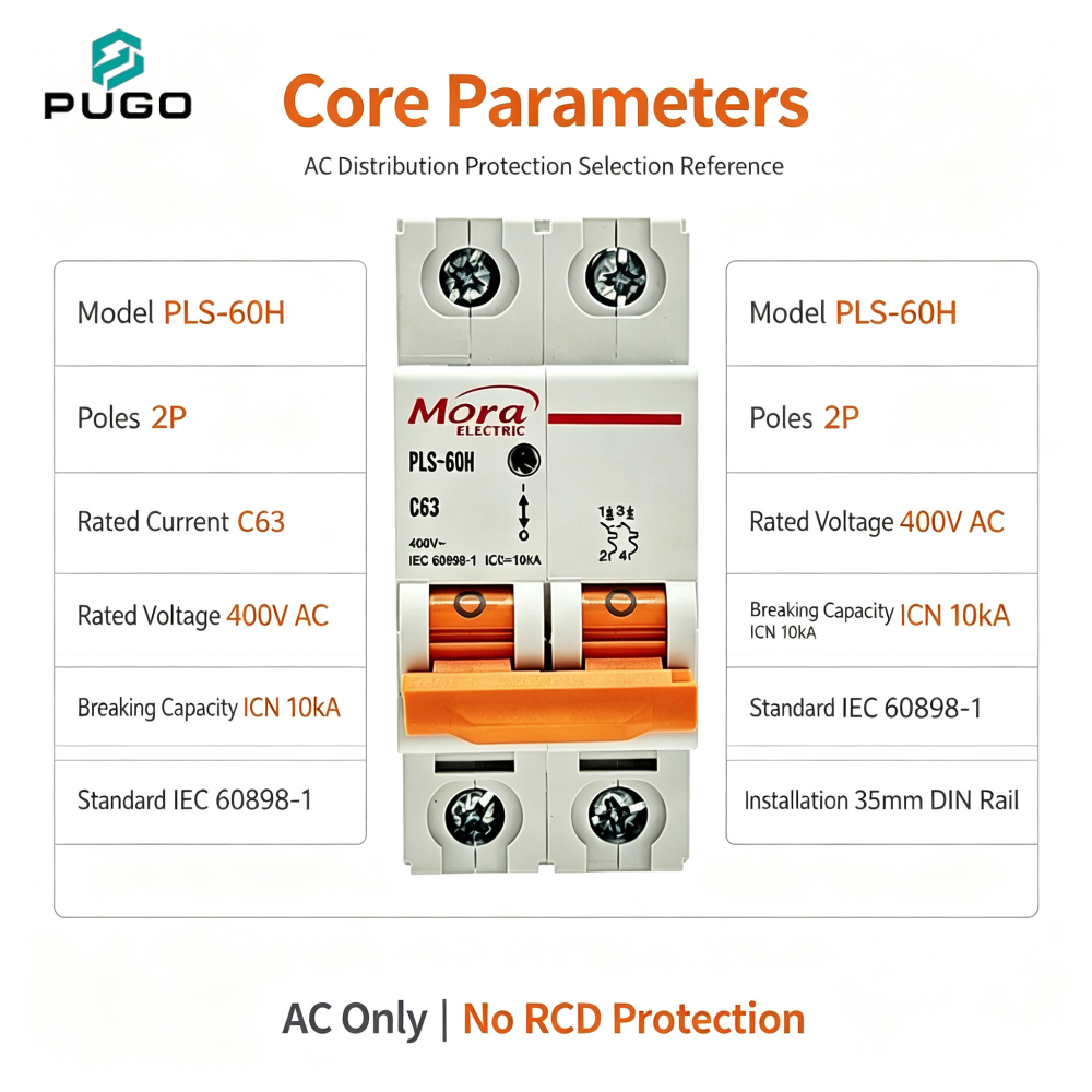 MORA PLS-60H 2P AC Miniature Circuit Breaker (AC MCB, without leakage)