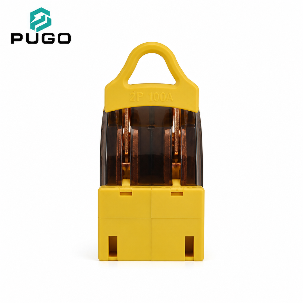 PUGO 100A 2P Knife Switch Manual Isolator with Transparent Cover 220V Low Voltage Disconnector Copper & Plastic