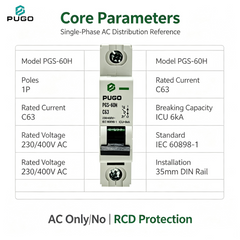 PUGO PGS-60H 1P AC Miniature Circuit Breaker (AC MCB, without leakage)