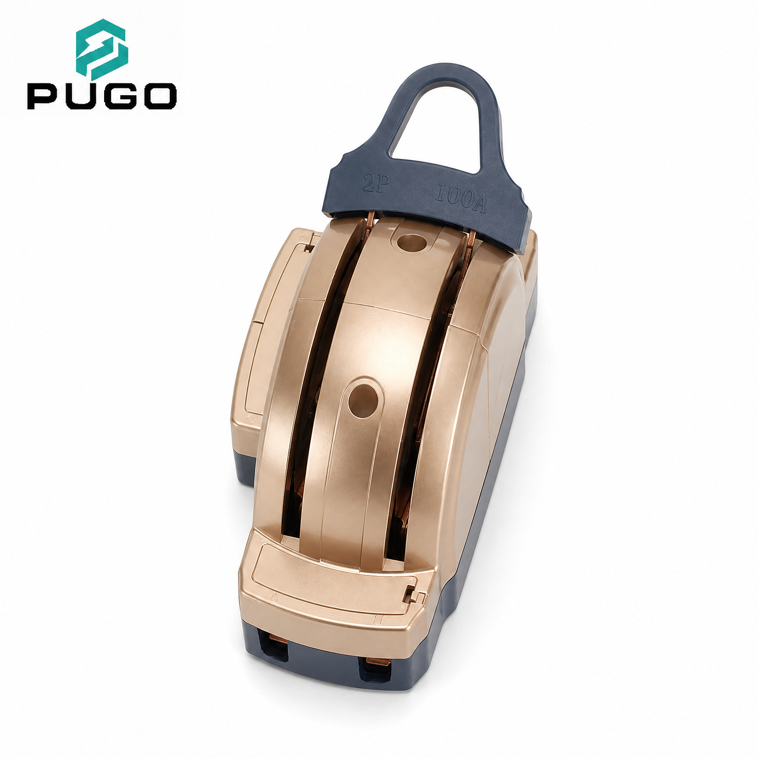 PUGO 100A 2P 400V Double Throw Knife Switch Manual Changeover Isolator with Metal Cover (Plastic & Copper)