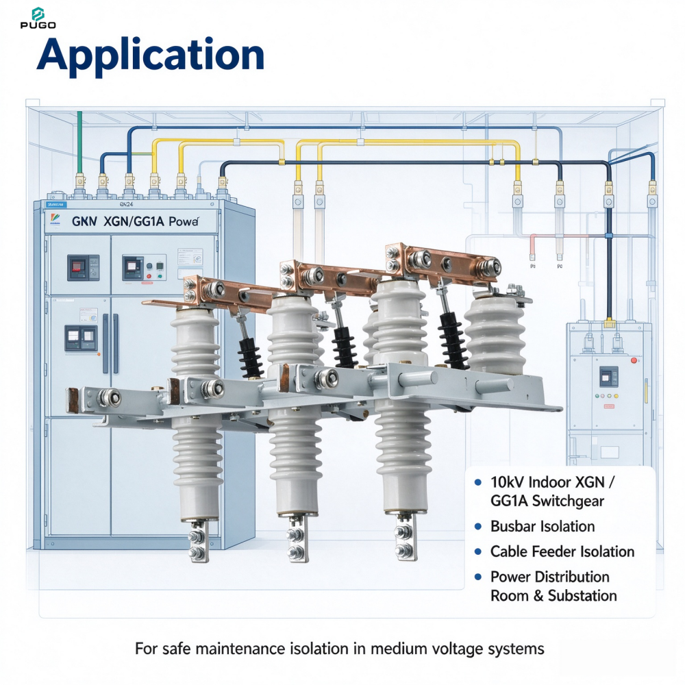 PUGO GN24-12 Indoor High Voltage Disconnector with Earthing Switch rated voltage 12kV rated current 630A~2000A optional