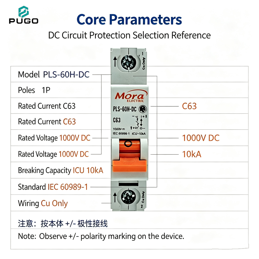 MORA PLS-60H-DC 1P DC Miniature Circuit Breaker (DC MCB, without leakage)