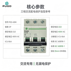 PUGO PGS-60H 3P AC Miniature Circuit Breaker (AC MCB, without leakage)