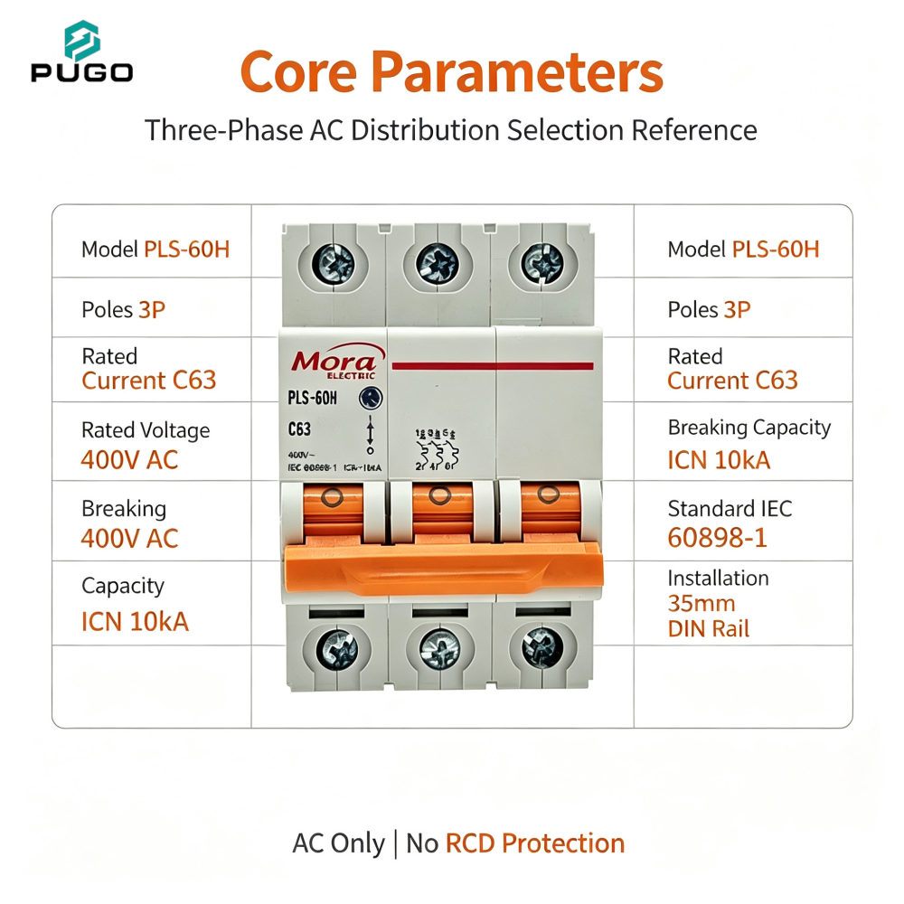 MORA PLS-60H 3P AC Miniature Circuit Breaker (AC MCB, without leakage)