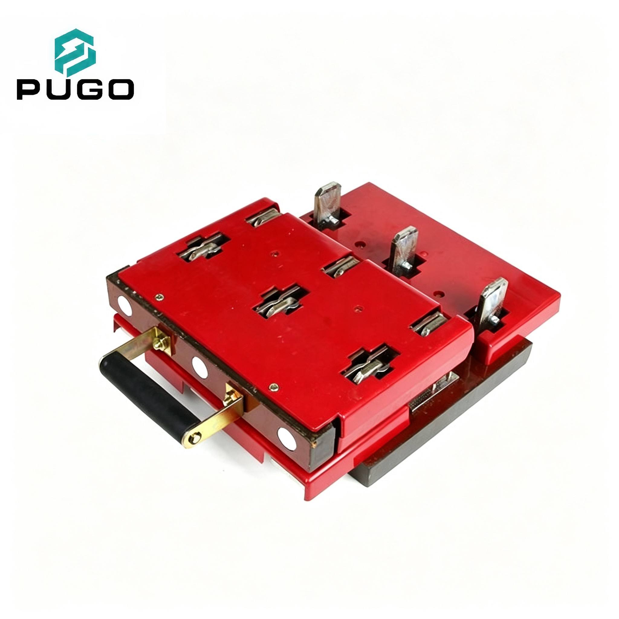 PUGO HS11F 1000-38 100A 3P Double Throw Changeover Copper Knife Switch 380V Red Cover