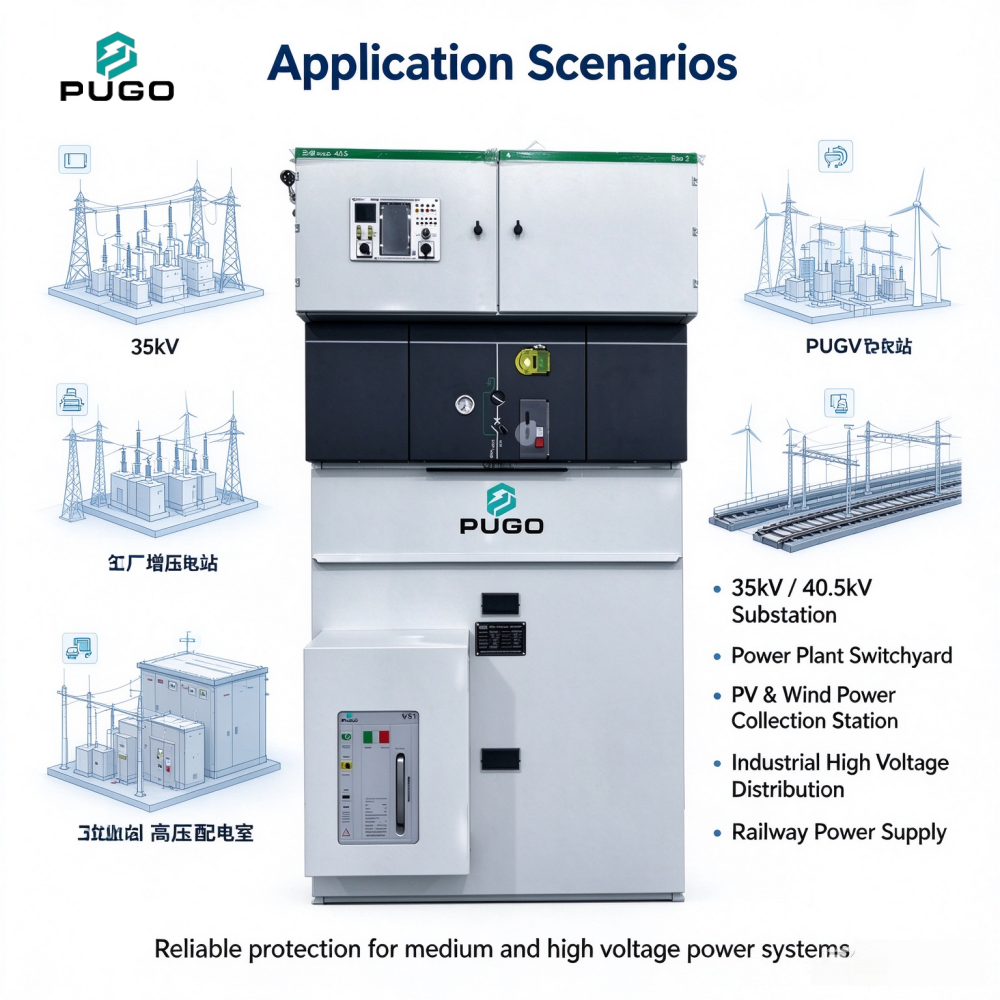 PUGO 35KV VCB Switchgear Ring Main Unit RMU Medium Voltage Substation Power Distribution Panel Switchboard