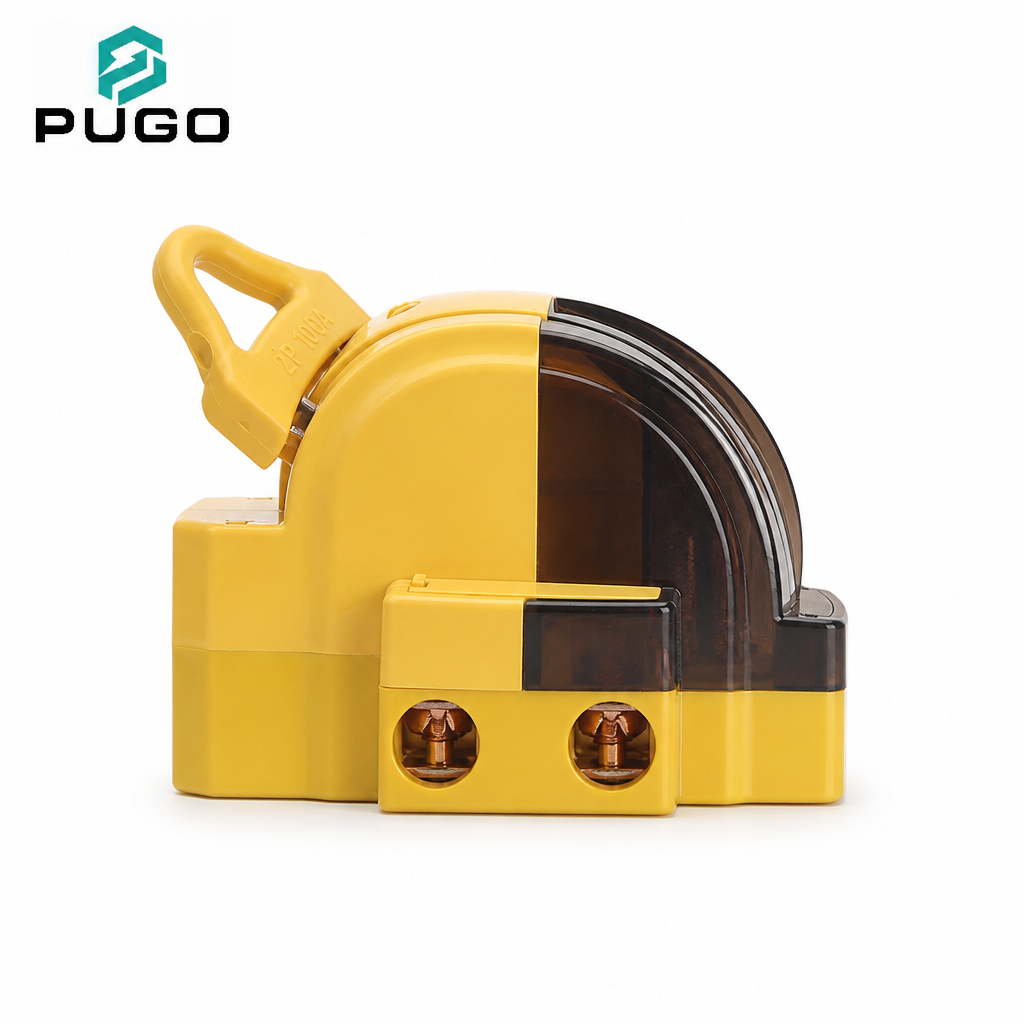 PUGO 100A 2P Knife Switch Manual Isolator with Transparent Cover 220V Low Voltage Disconnector Copper & Plastic