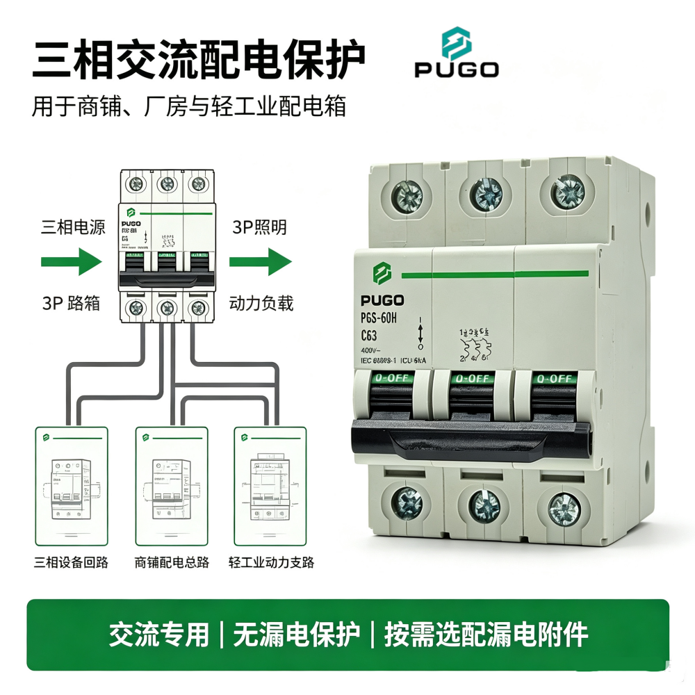 PUGO PGS-60H 3P AC Miniature Circuit Breaker (AC MCB, without leakage)