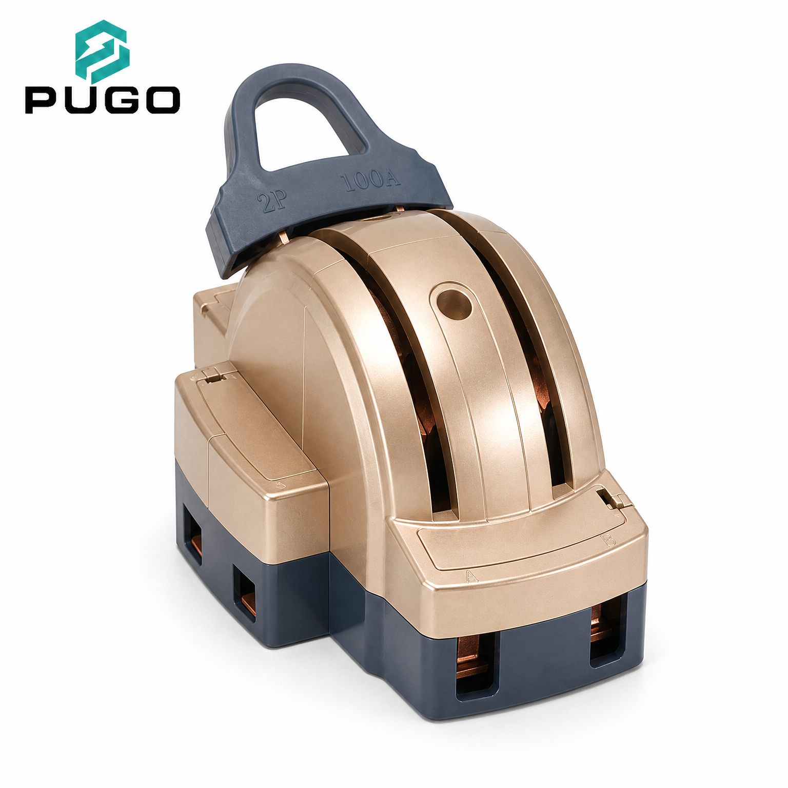 PUGO 100A 2P 400V Double Throw Knife Switch Manual Changeover Isolator with Metal Cover (Plastic & Copper)