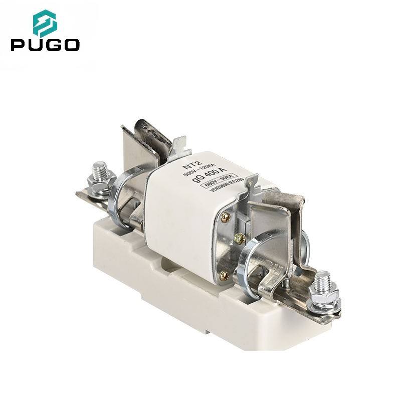 PUGO NT2 NH2 RT16-2 400A 660V IEC269 gG HRC Ceramic Blade Fuse Link Copper Fuse Holder Base 50kA Low Voltage 1-Pole Bolt-on