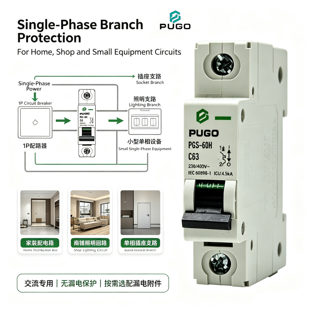 PUGO PGS-60H 1P AC Miniature Circuit Breaker (AC MCB, without leakage)