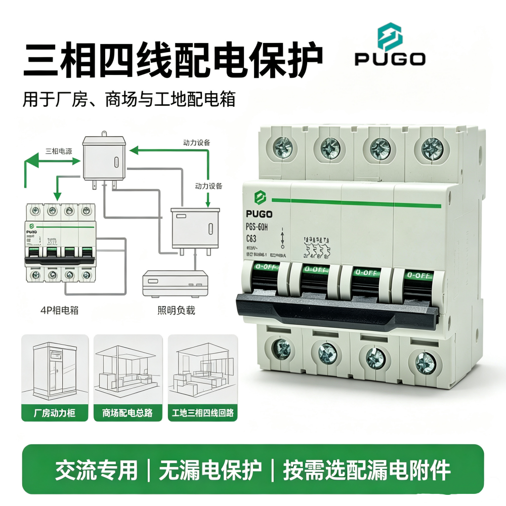PUGO PGS-60H 4P AC Miniature Circuit Breaker (AC MCB, without leakage)