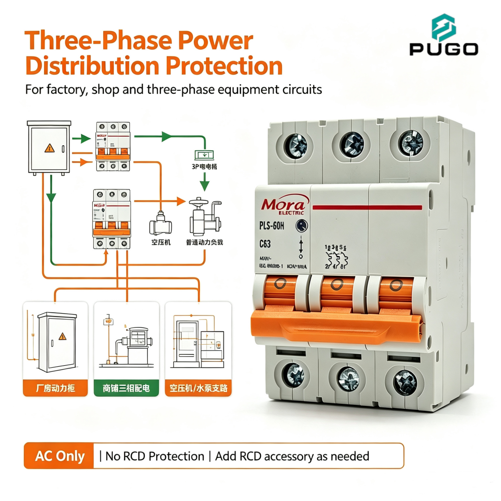 MORA PLS-60H 3P AC Miniature Circuit Breaker (AC MCB, without leakage)