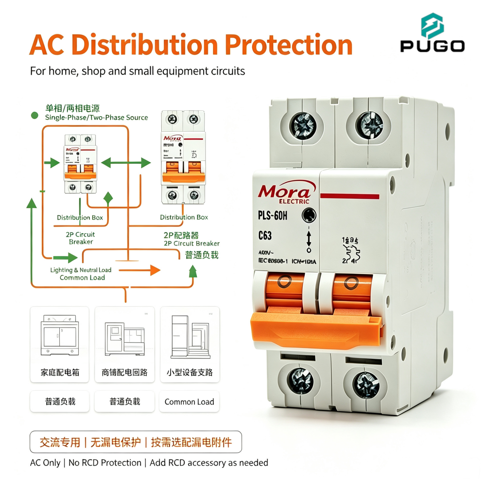 MORA PLS-60H 2P AC Miniature Circuit Breaker (AC MCB, without leakage)
