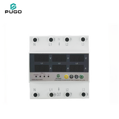 PUGO three-phase multifunctional digital display protector (100A adjustable, three-phase overvoltage, overcurrent, three-phase unbalance protection)